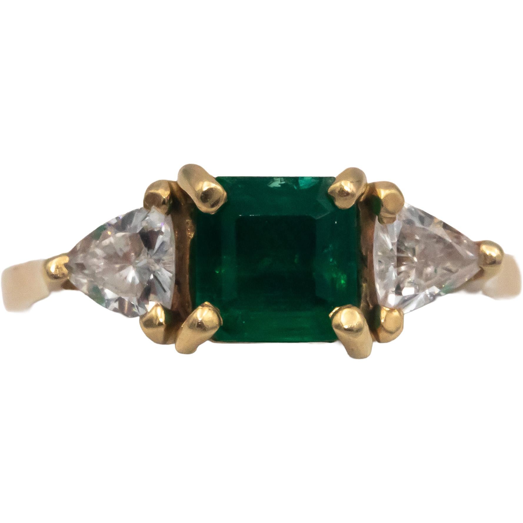 14k Yellow Gold 1.35CT Diamond and Emerald Three Stone Band Ring Size 5.25