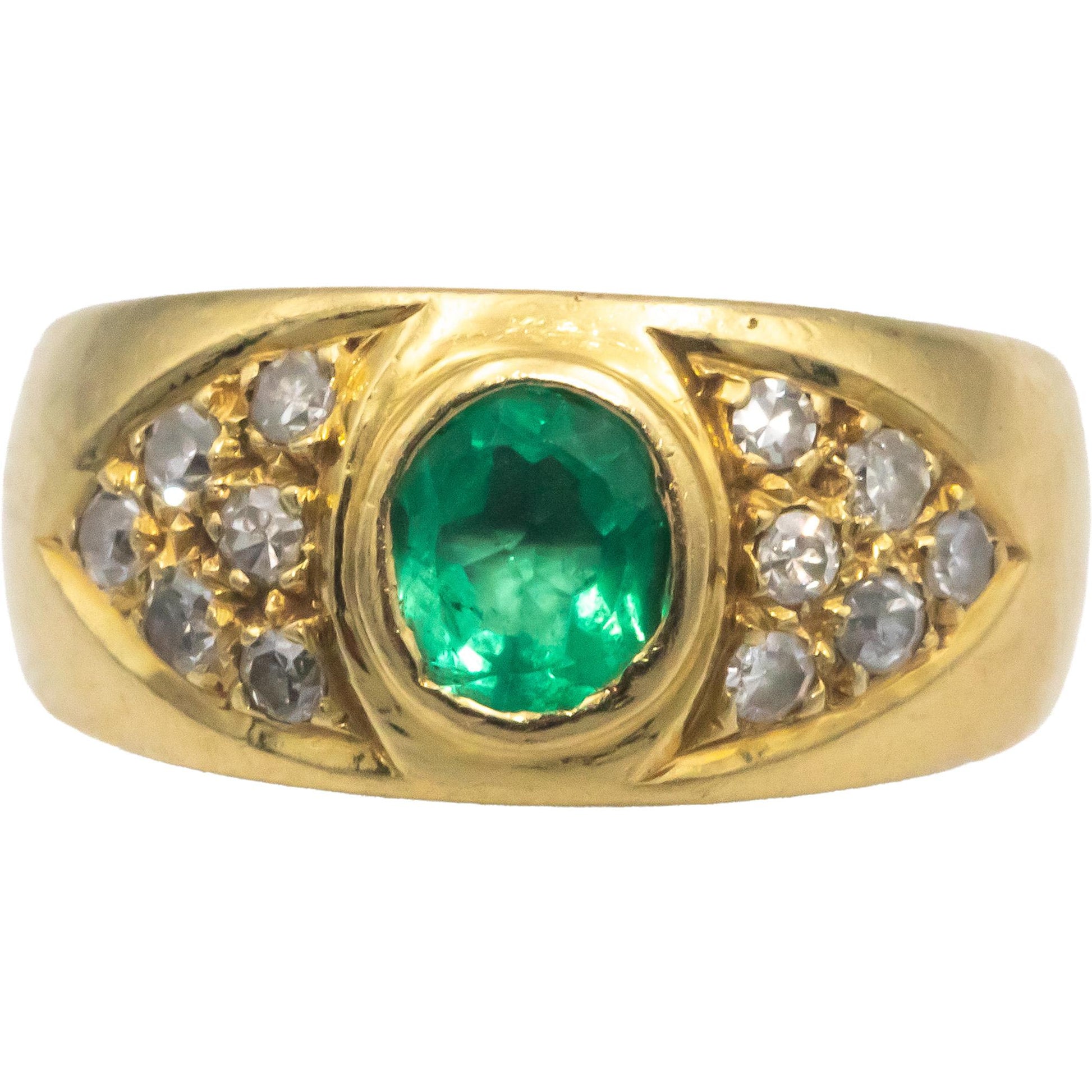 Vintage 18k Yellow Gold 0.60CT Diamond and Emerald Pinky Ring Size 4