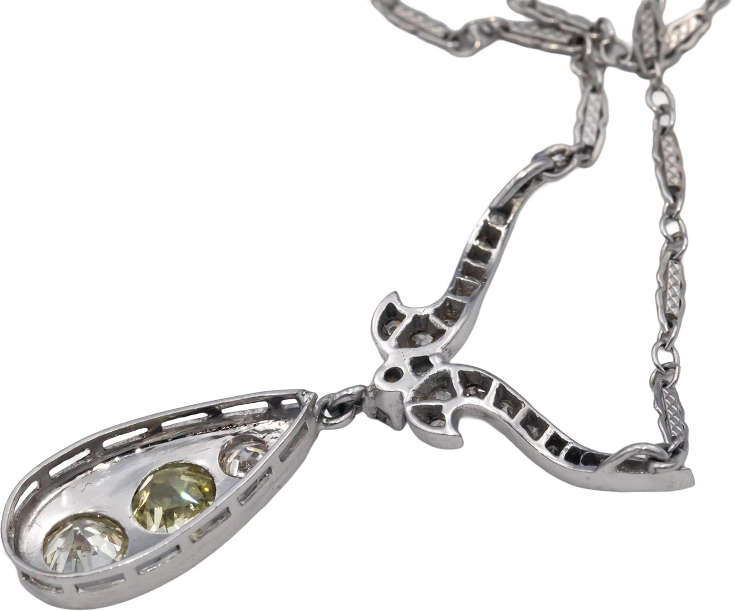 14k White Gold Diamond Vintage Antique Necklace 1.50CT w/ 0.75CT Old Euro Center