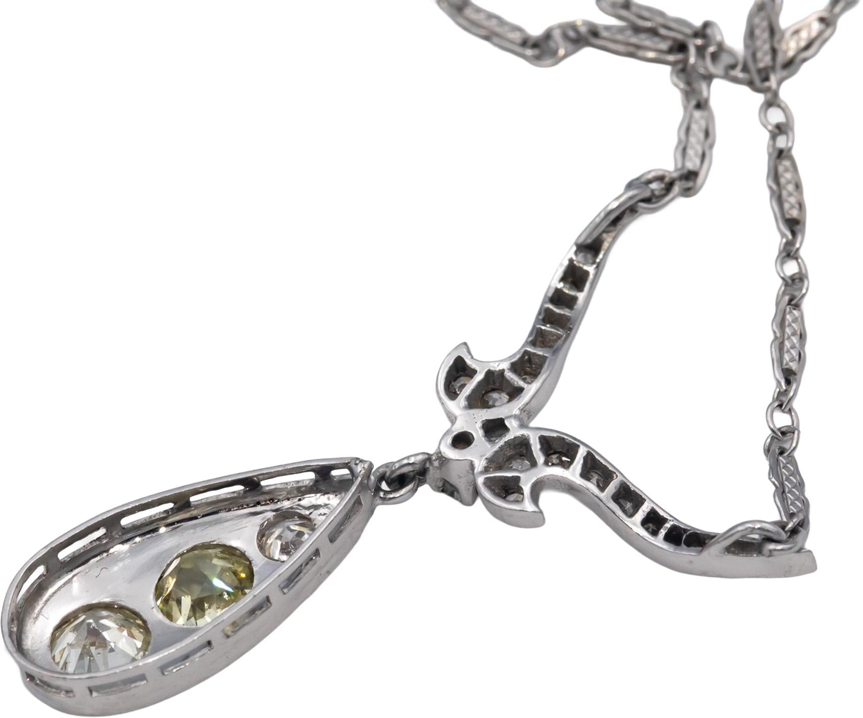 14k White Gold Diamond Vintage Antique Necklace 1.50CT w/ 0.75CT Old Euro Center