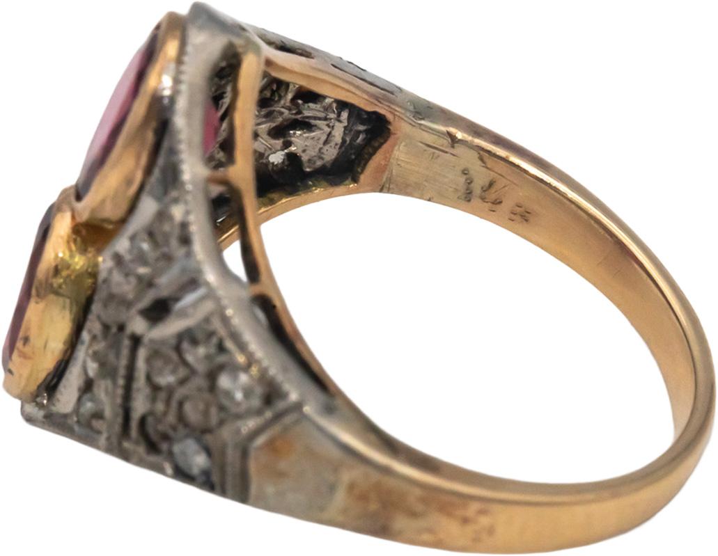 Vintage Antique 10k Gold & Silver 0.20CT Diamond and Tourmaline Ring Size 7.25