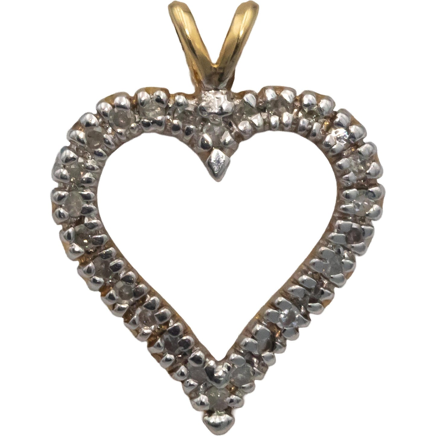 14k Yellow Gold 0.25CT Round Cut Diamond Open Heart Pendant