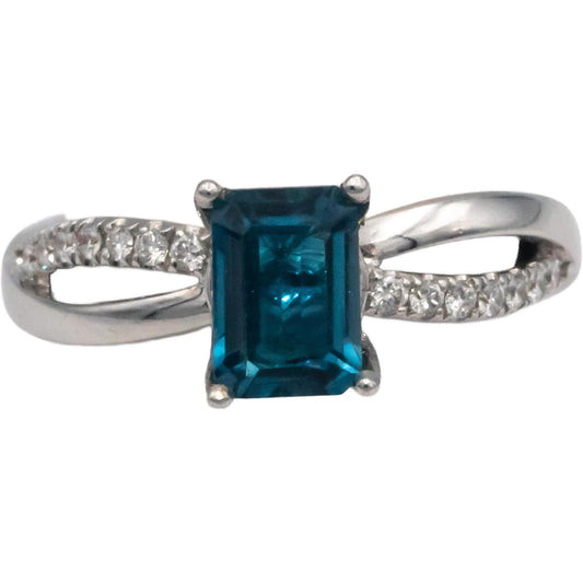 14k White Gold Jewelry 1.43CT Diamond and Topaz Ring Size 6