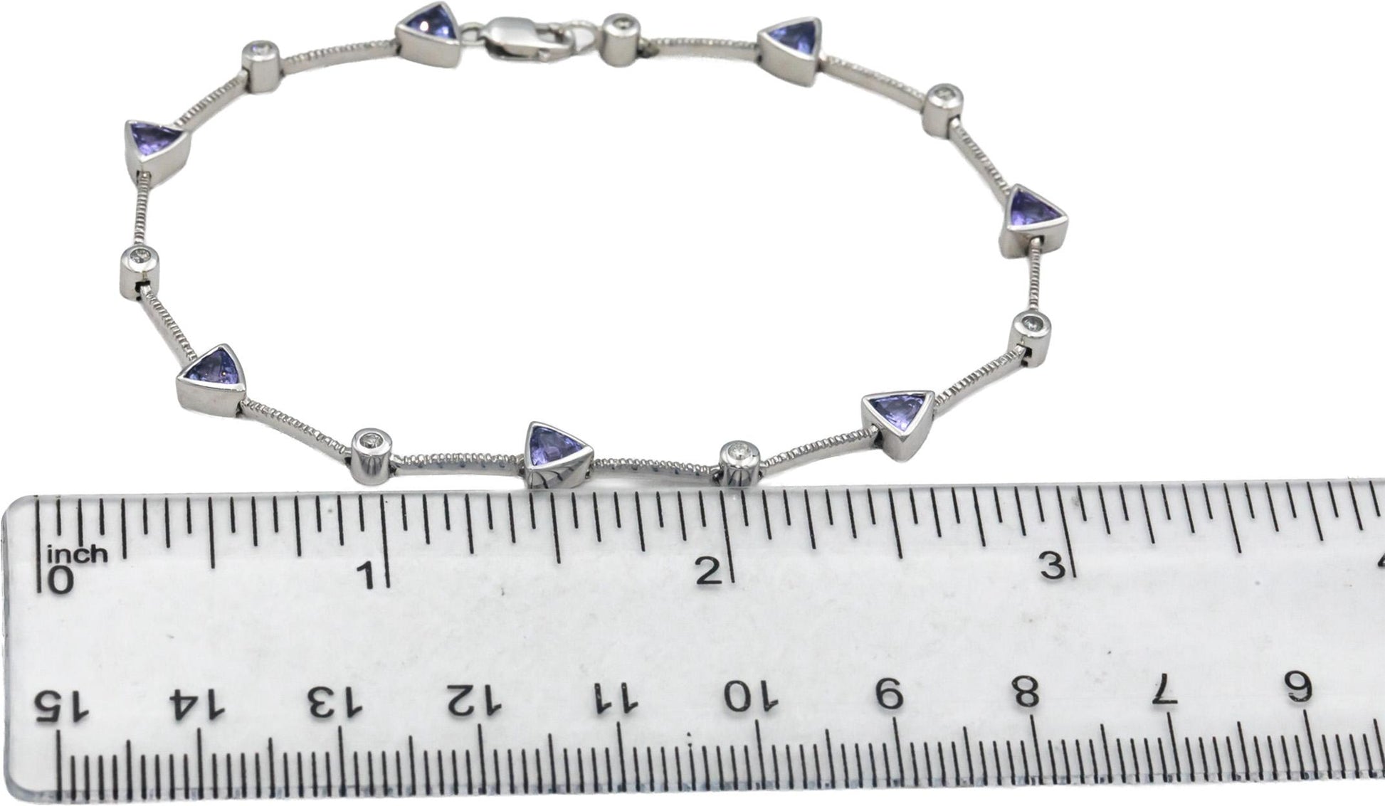 14k White Gold 2.12CT Round Cut Diamond Trillion Cut Tanzanite Bracelet