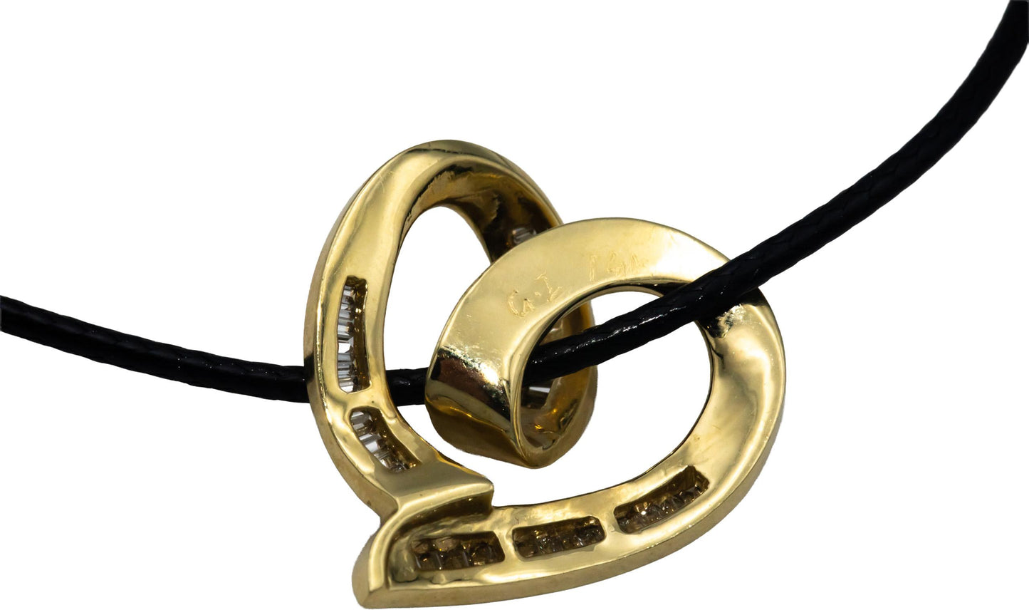 14k Yellow Gold VS Baguette Diamond Heart Slide Pendant Necklace 1.0CT