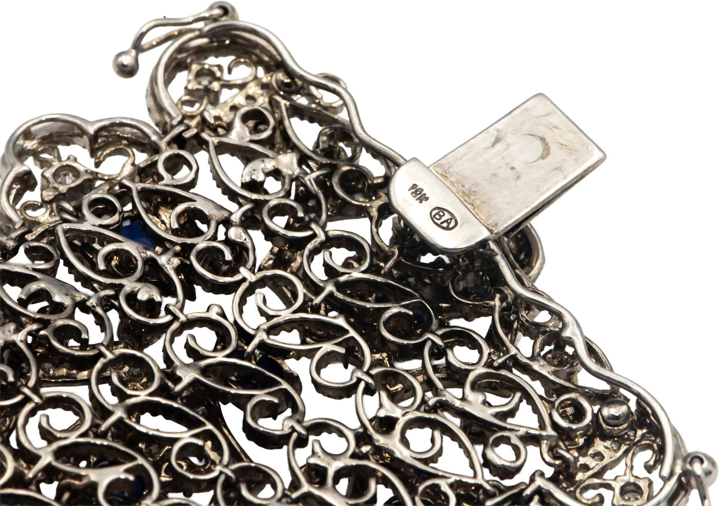 Diamond & Vibrant Blue Sapphire 18k White Gold Formal Bracelet 28.5CT