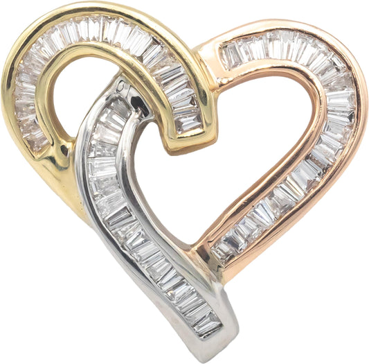 14k White Rose Yellow Gold 1.50CT VS Baguette Cut Diamond Heart Pendant