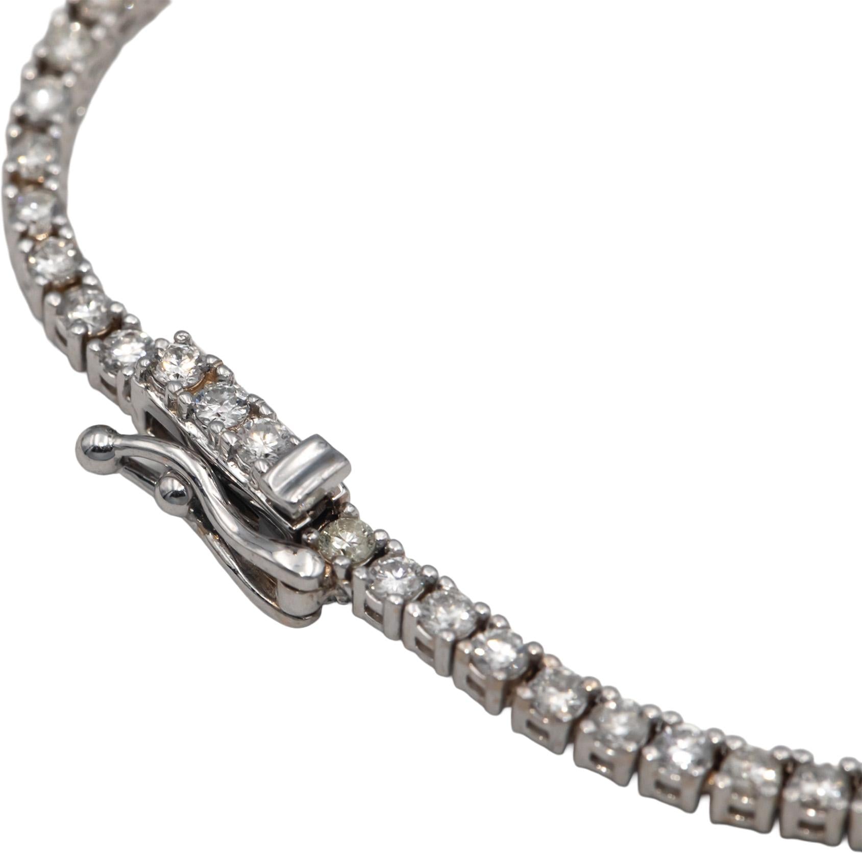 18k White Gold Round Cut Diamond Tennis Necklace 16.25" Long 5.02CT