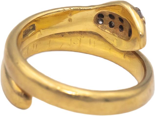 18k Yellow Gold 0.05CT Round Cut Diamond Snake Ring Size 2.5