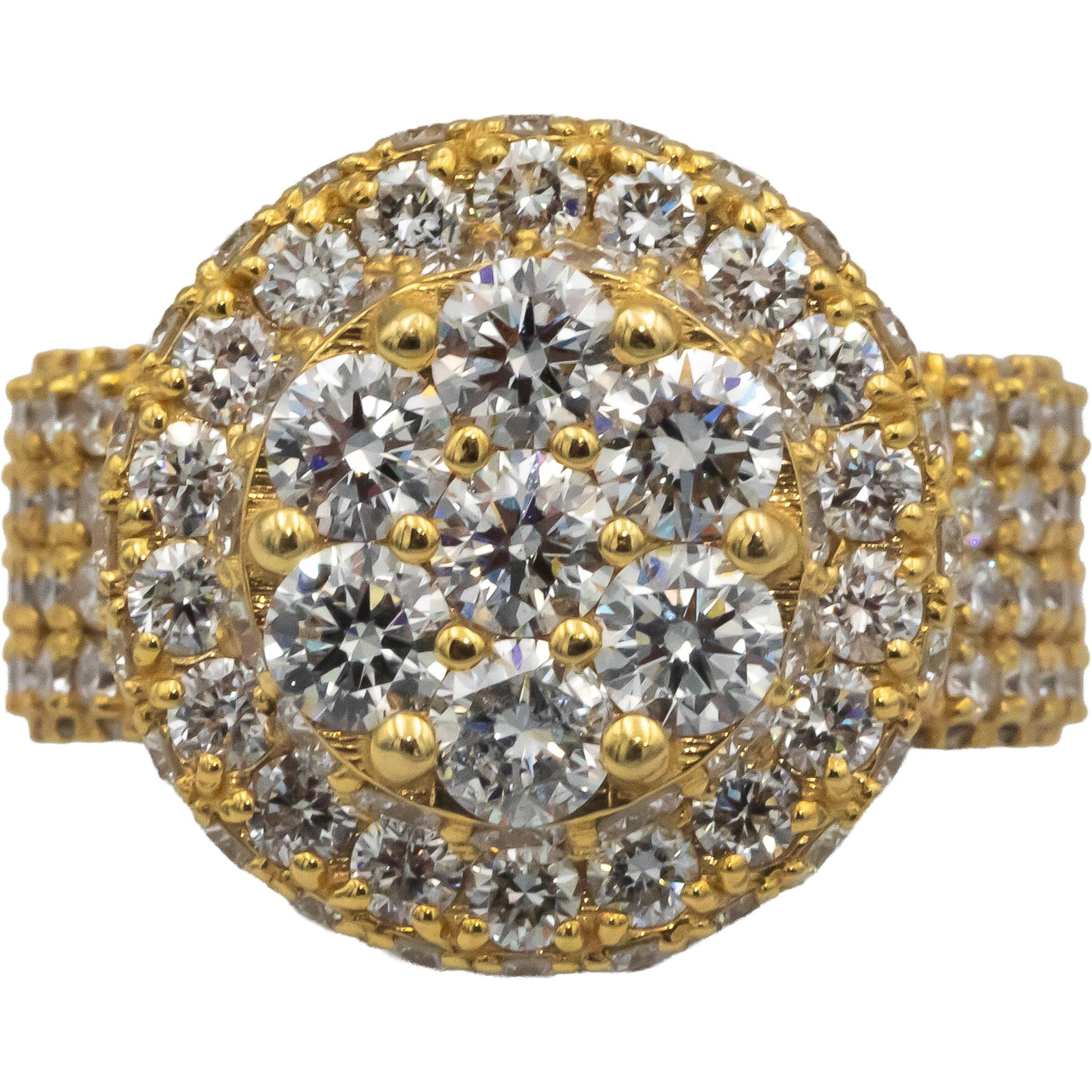 14k Yellow Gold Lab Grown Round Diamond Pave Cluster Ring 8.0CT Size 8.5