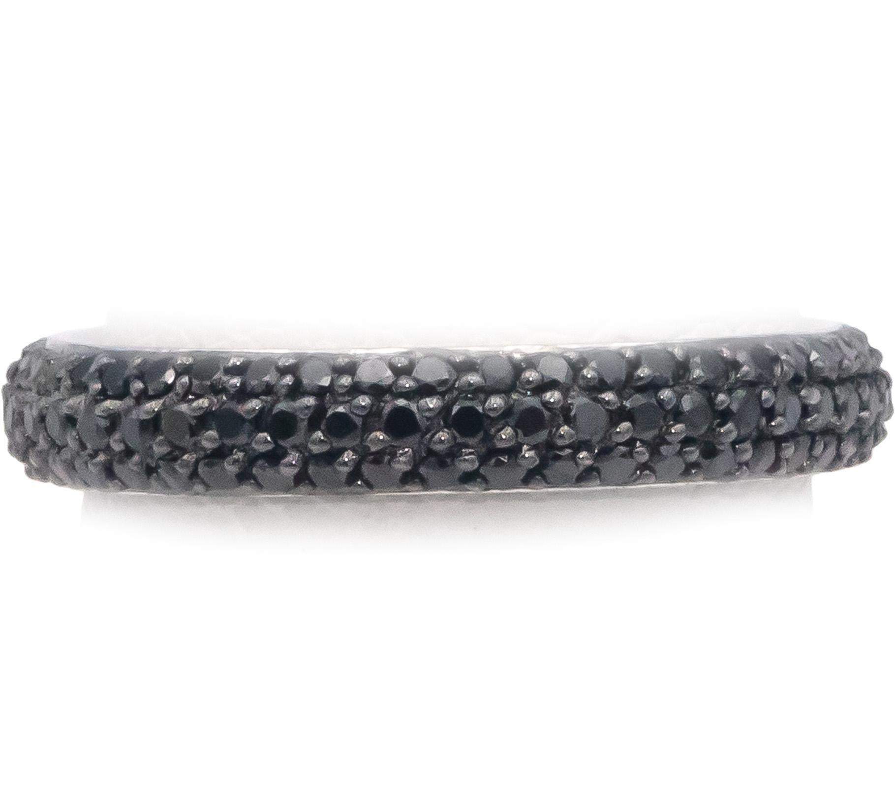 18k White Gold 0.75CT Round Cut Black Diamond Eternity Band Ring Size 5.75