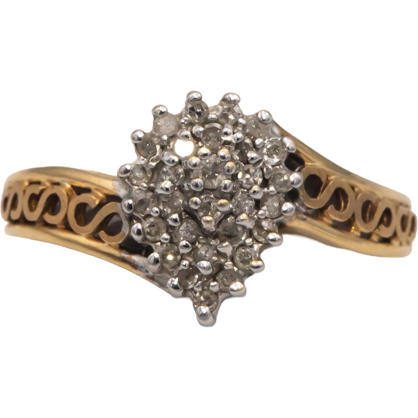 14k White and Yellow Gold 0.20CT Round Cut Diamond Cluster Ring Size 8