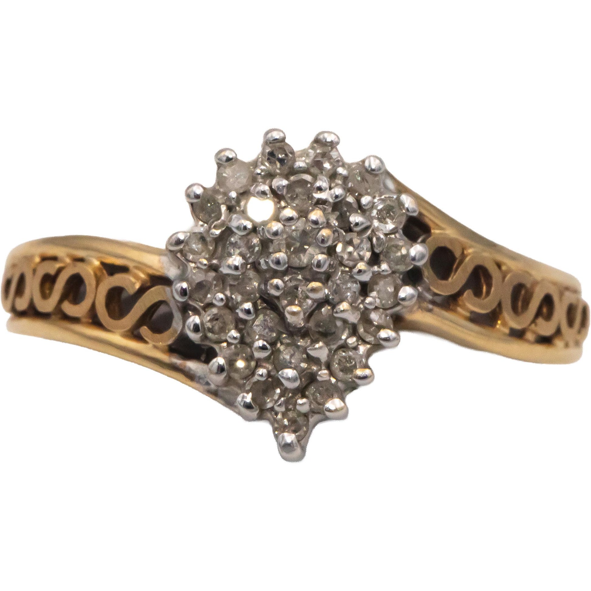 14k White and Yellow Gold 0.20CT Round Cut Diamond Cluster Ring Size 8