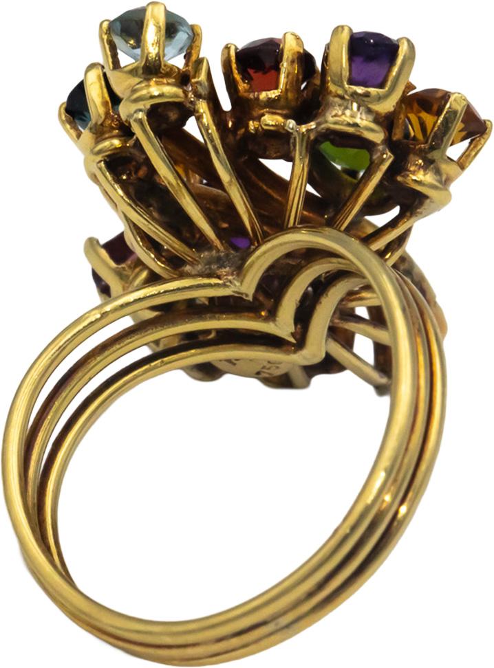 18k Yellow Gold 2.50CT Assorted Rainbow Gemstone Cluster Ring Size 7