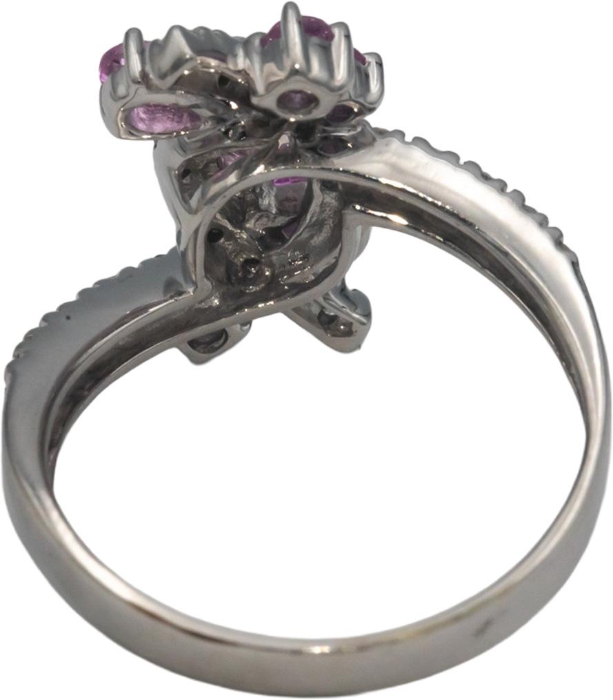 14k White Gold 0.72CT Diamond and Pink Sapphire Cocktail Ring Size 8.5