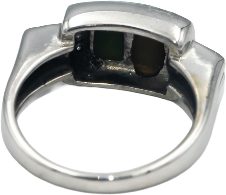 14k White Gold 0.10CT Round Cut Diamond and Cabochon Turquoise Ring Size 7.25