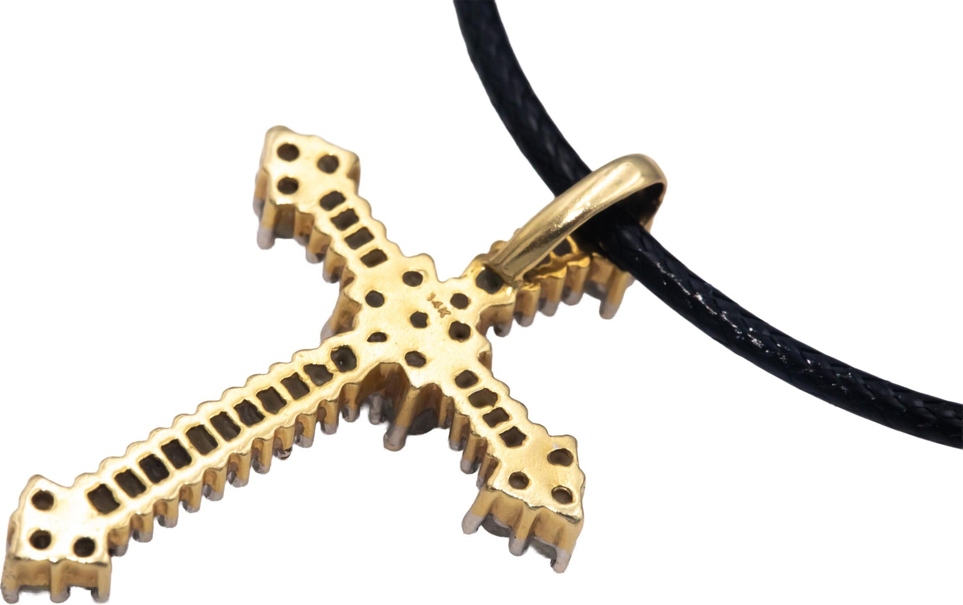 14k Yellow Gold 1.0CT Round Cut Diamond Cross Crucifix Pendant Necklace