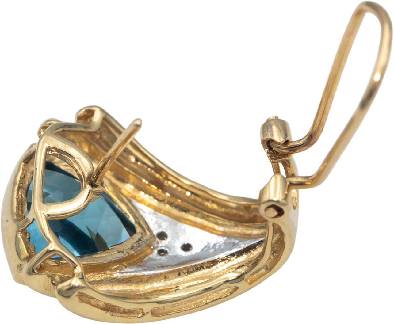 14k Yellow Gold 0.05CT Diamond and Blue Gemstone Curved Earrings