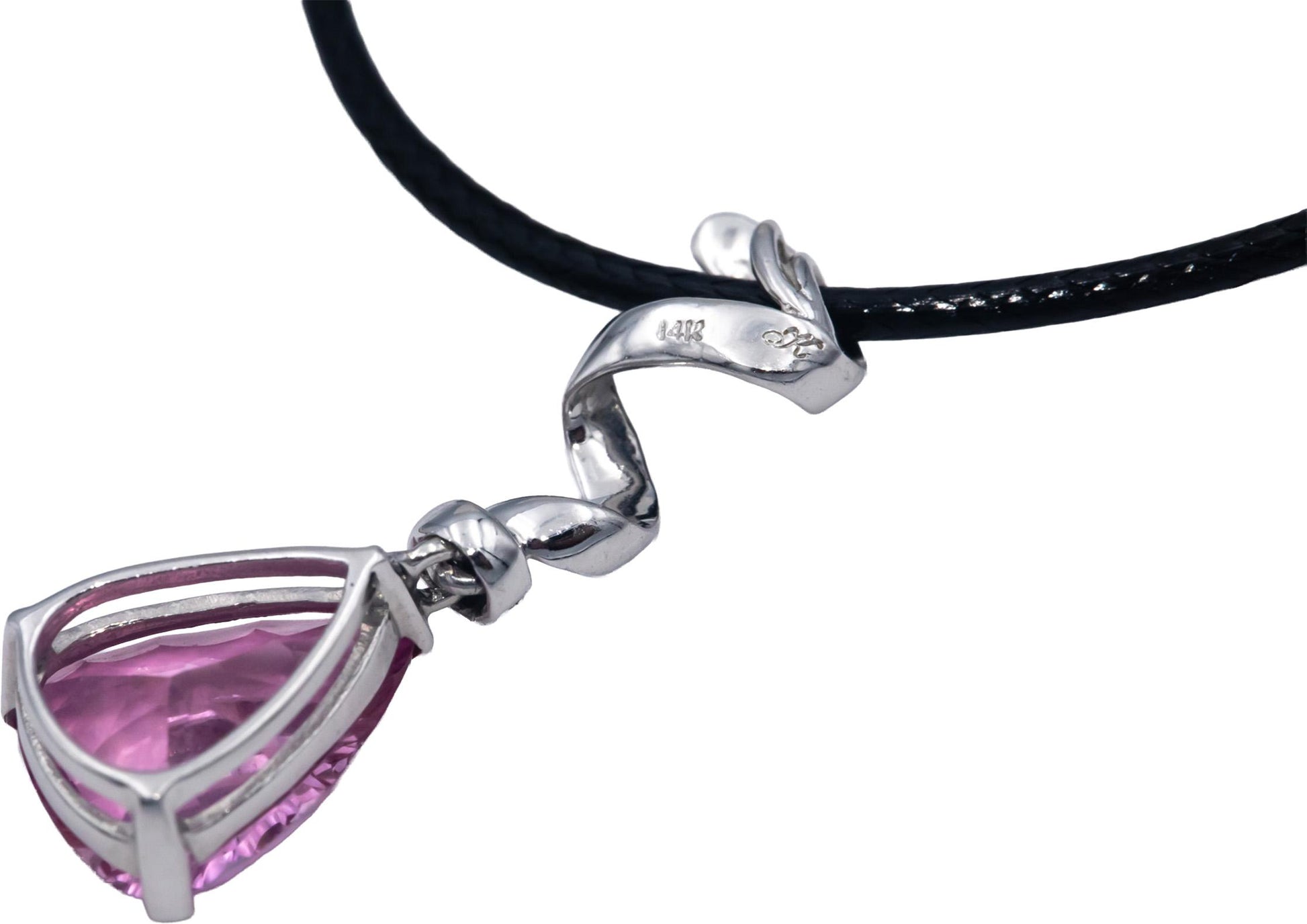 14k White Gold Synthetic Pink Sapphire Pendant Necklace w/ .02CT Diamond Accents