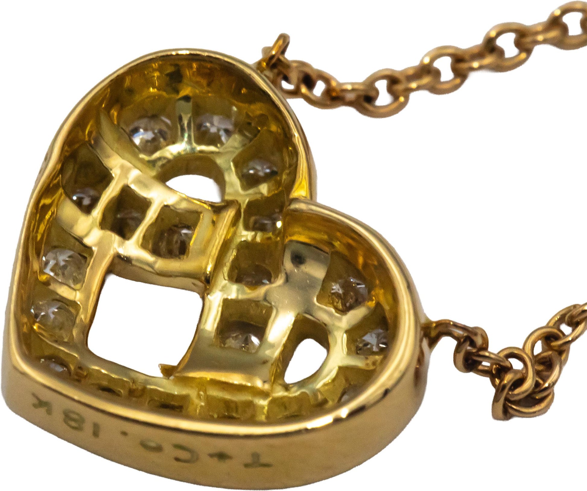 TIFFANY & CO. 18k Yellow Gold VS Diamond Heart Knot Necklace w/ Box 0.30CT