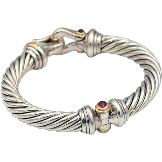 DAVID YURMAN 18k Gold Sterling Silver Gemstone 10mm Buckle Bracelet $2250 Retail