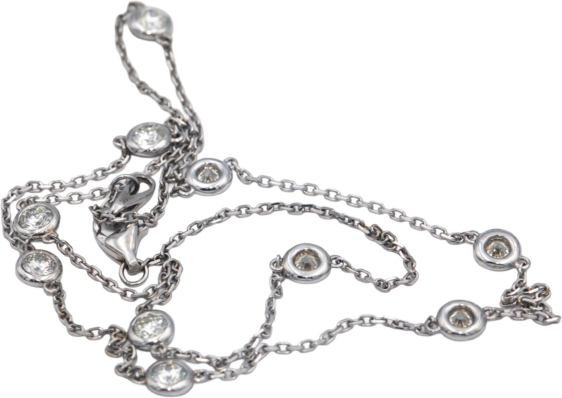 14k White Gold 1.19CT VS Round Cut Diamond By The Yard 16" Long Chain Necklace