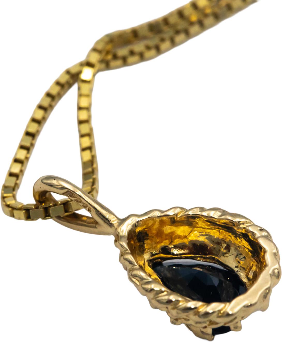 14k Yellow Gold Jewelry 0.75CT Pear Cut Blue Sapphire Pendant Necklace Chain