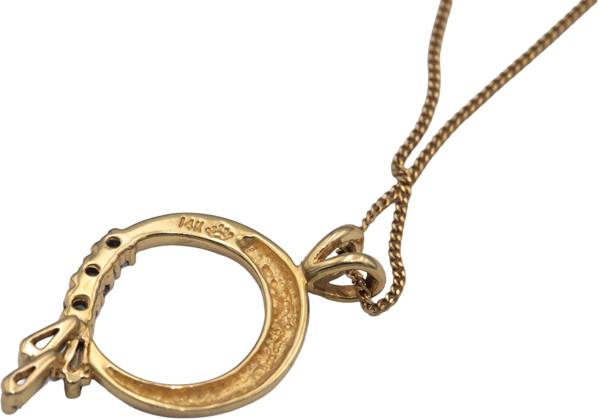14k Yellow Gold 0.15CT VS Round and Baguette Cut Diamond Pendant Necklace Chain