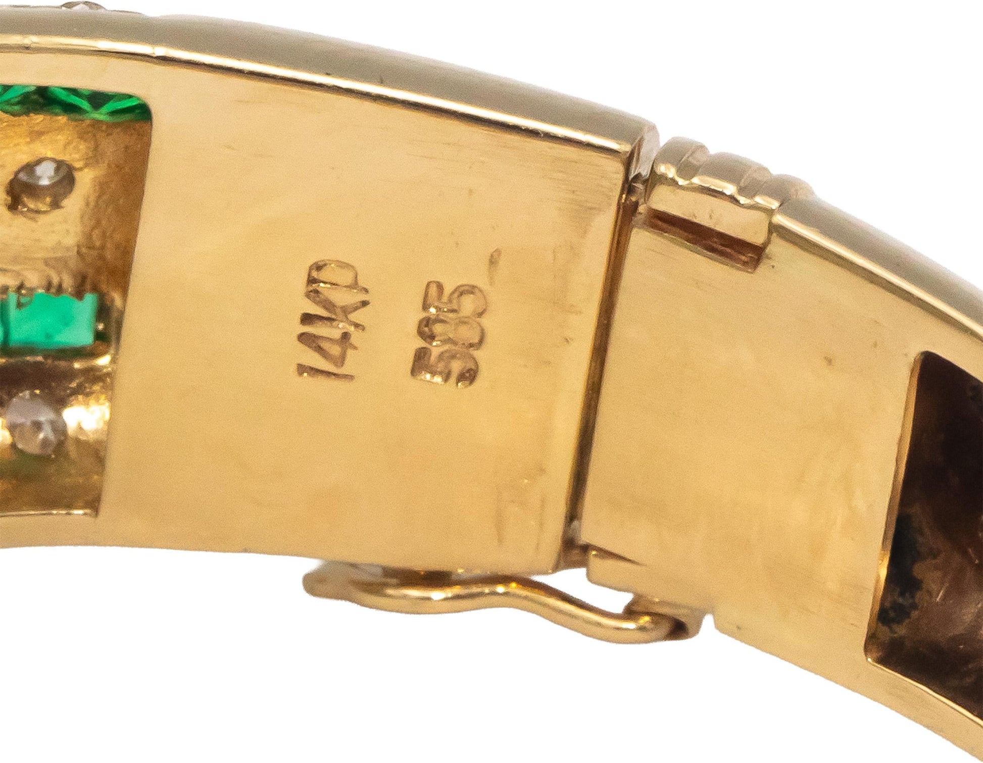CGL Certified 14k Yellow Gold 6.0CT Diamond and Emerald Bangle Bracelet