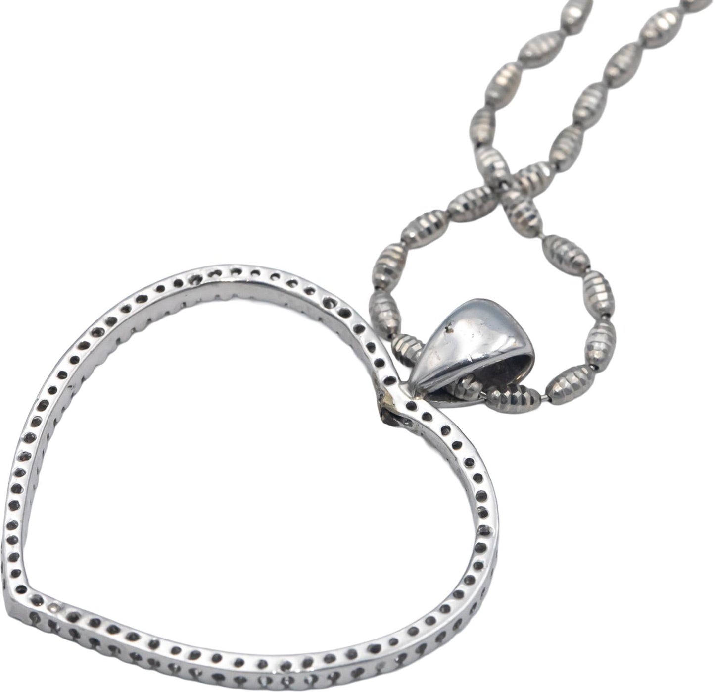Italy 14k White Gold Round Diamond Open Heart Pendant Necklace 0.70CT