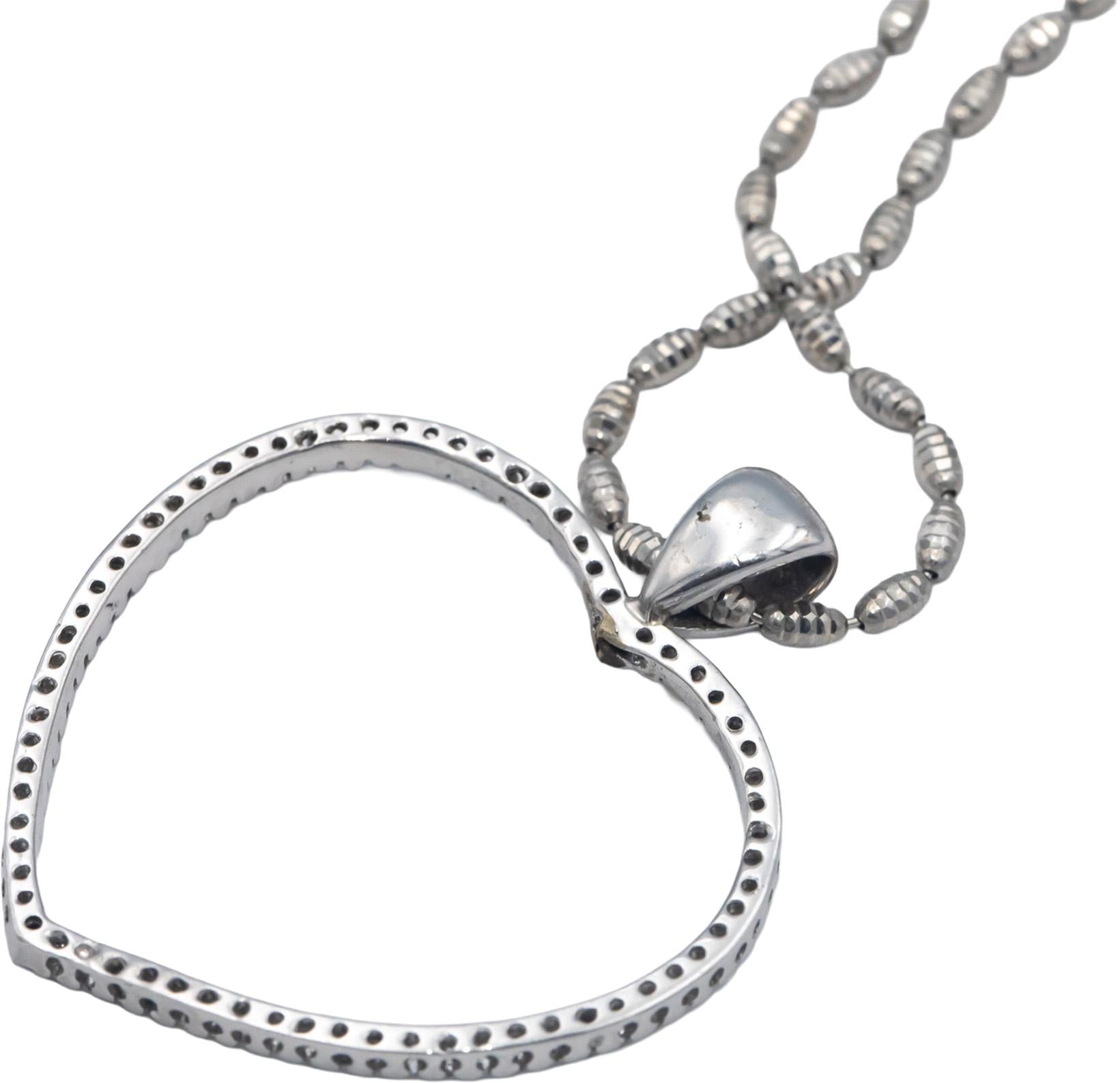 Italy 14k White Gold Round Diamond Open Heart Pendant Necklace 0.70CT