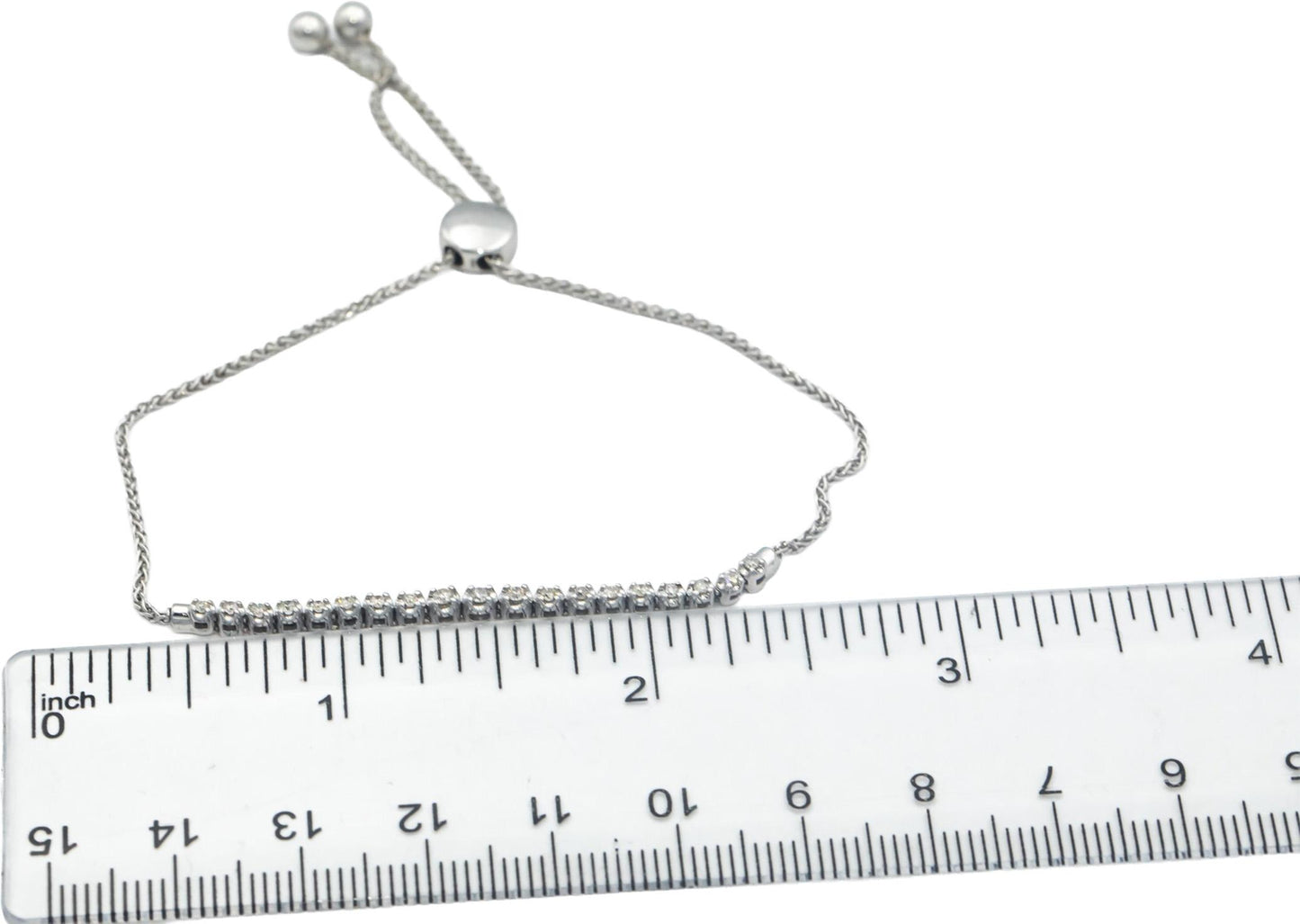 10k White Gold 0.35CT Round Cut Diamond Bolo Bracelet w/ Adjustable Clasp