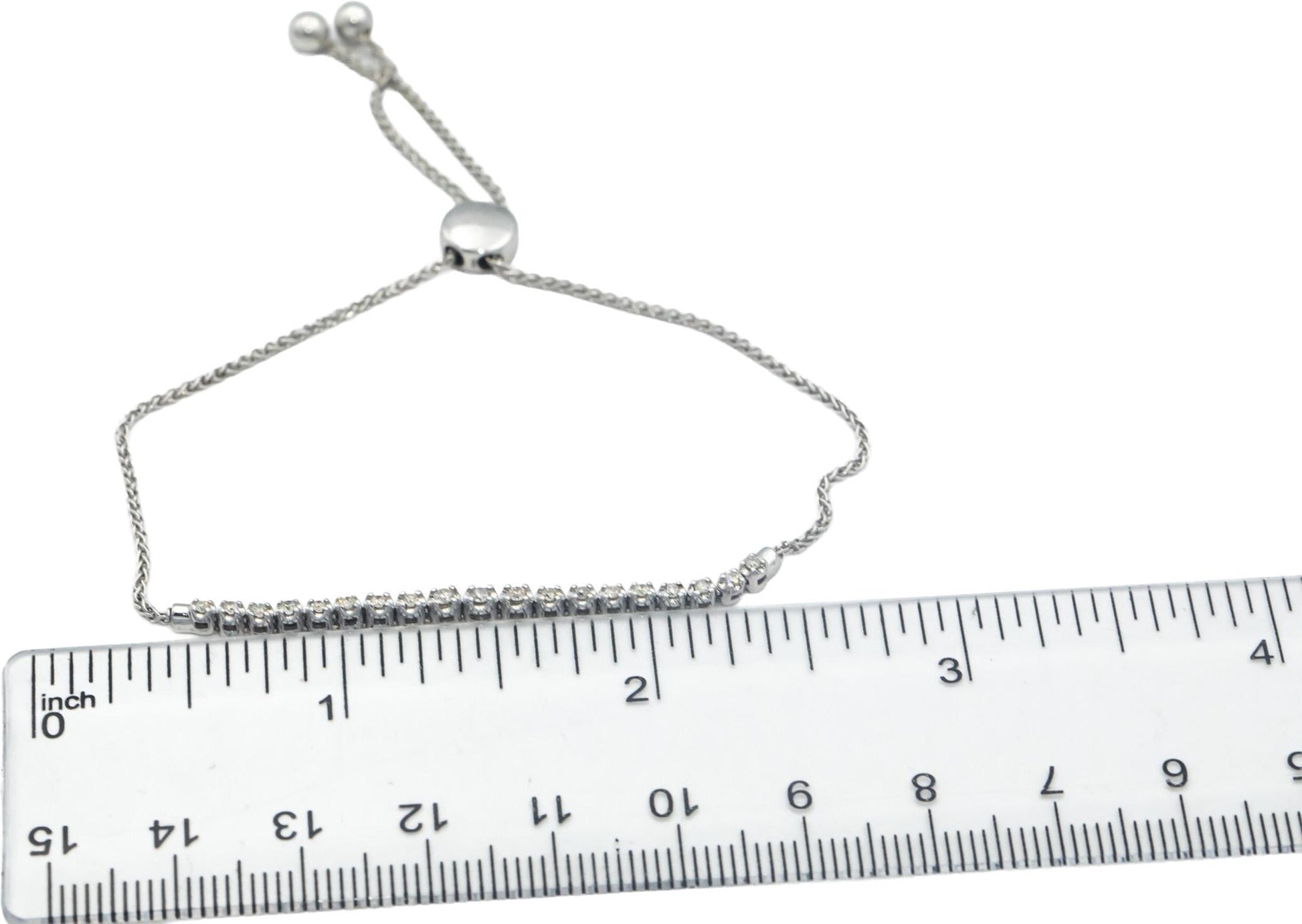 10k White Gold 0.35CT Round Cut Diamond Bolo Bracelet w/ Adjustable Clasp