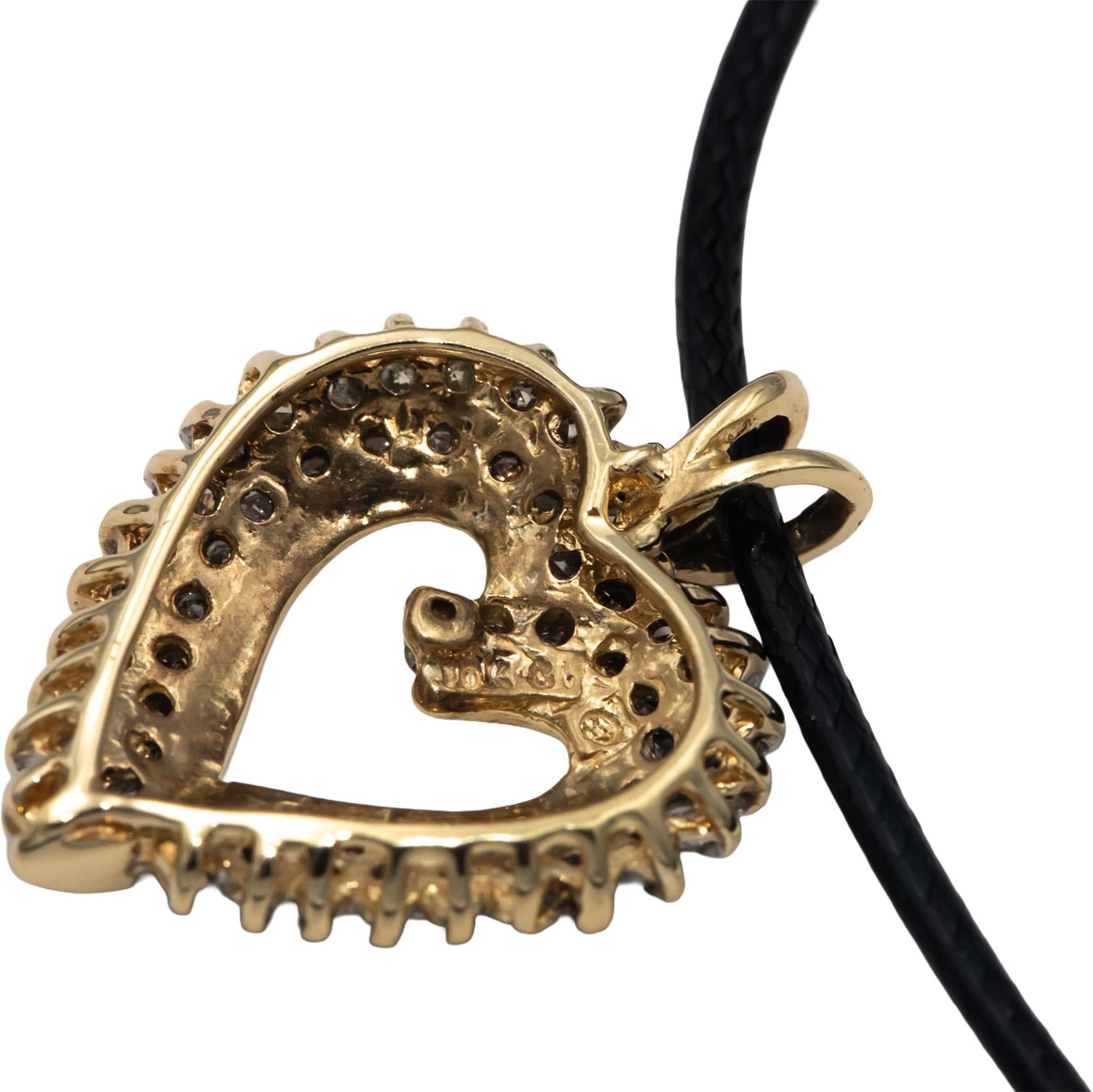 Diamond Round Cut 10k Yellow Gold Heart Pendant Necklace 0.75CT