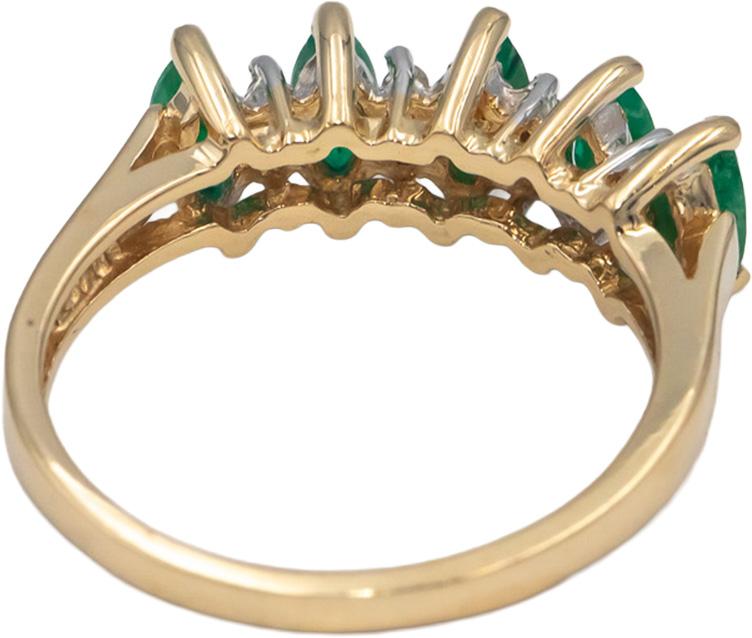 Round Diamond & Marquise Emerald 14k Yellow Gold Band Ring 0.60CT Size 7