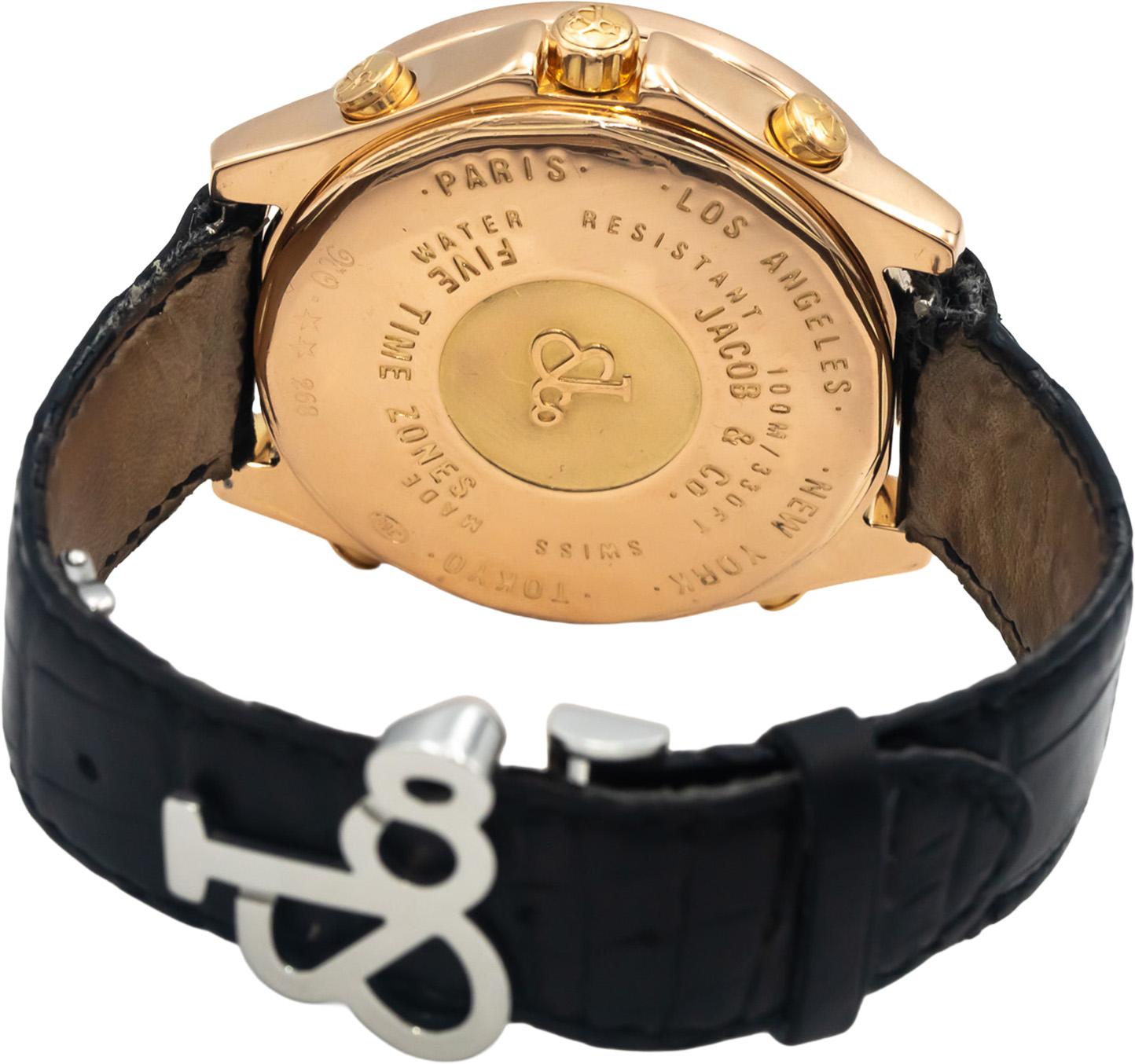 JACOB & CO. 18k Rose Gold Five Time Zone Custom Diamond Bezel Quartz Watch