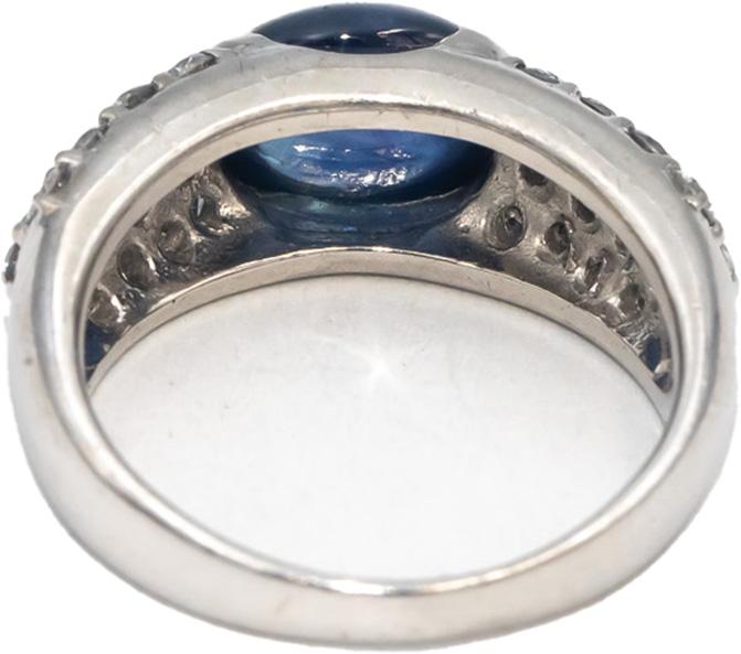 Platinum Round VS Diamond & Cabochon Sapphire Cluster Band Ring 4.31CT Size 6.25