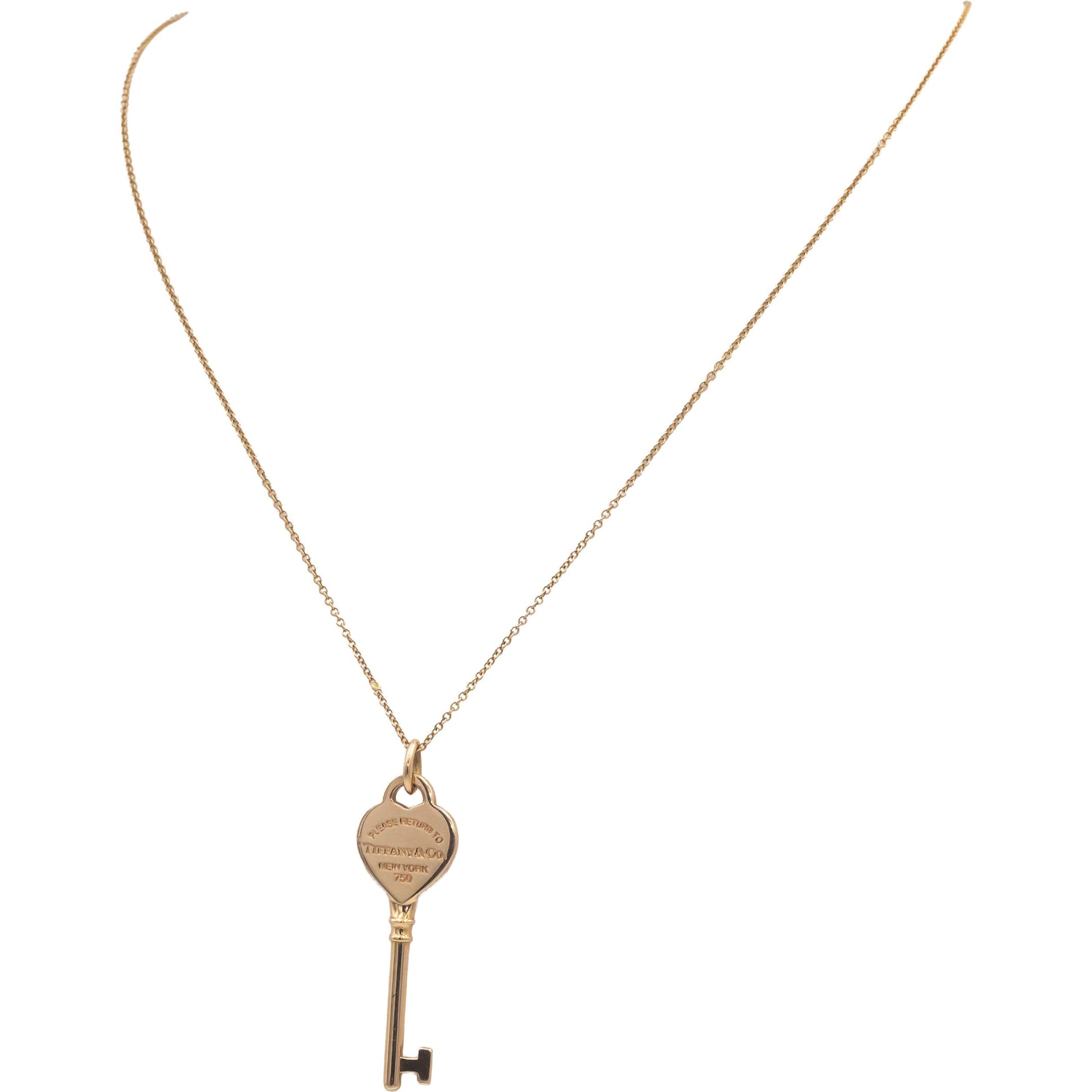 TIFFANY & CO. 18k Yellow Gold Tiffany Keys Heart Key Pendant Necklace w/ Box