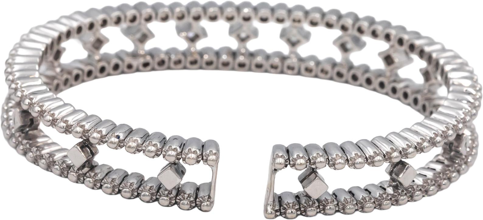 18k White Gold VS Princess & Round Diamond Flexible Cuff Bracelet 2.0CT