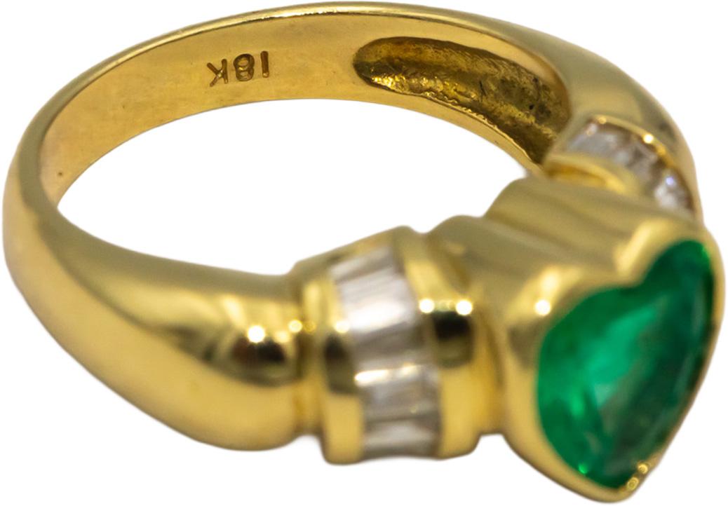 GIA Certified 18k Gold Heart Colombian Emerald & Diamond Ring 2.10CT Size 6
