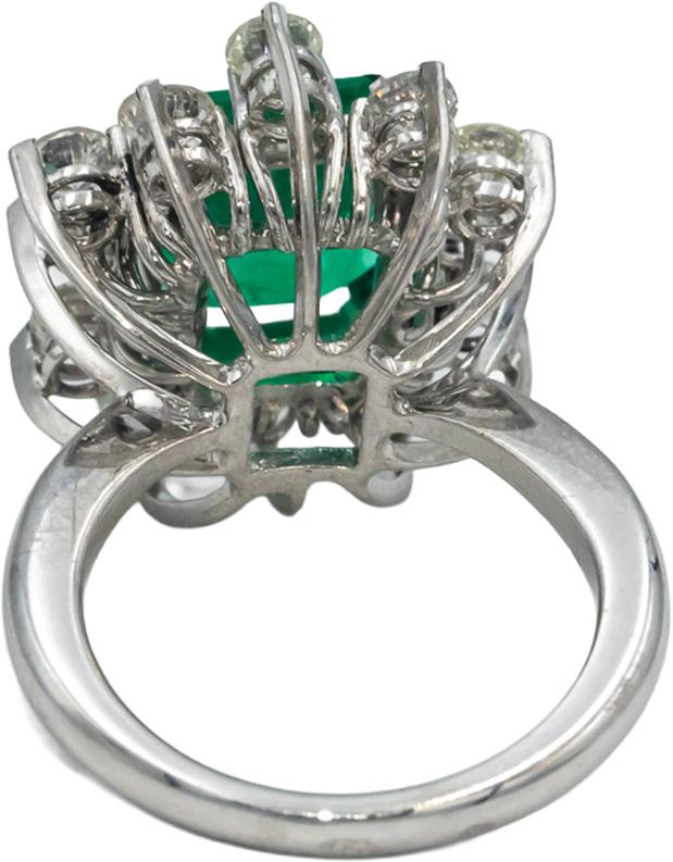 GIA Certified 14k White Gold Colombian Emerald & VS Diamond Cocktail Ring 5.30CT