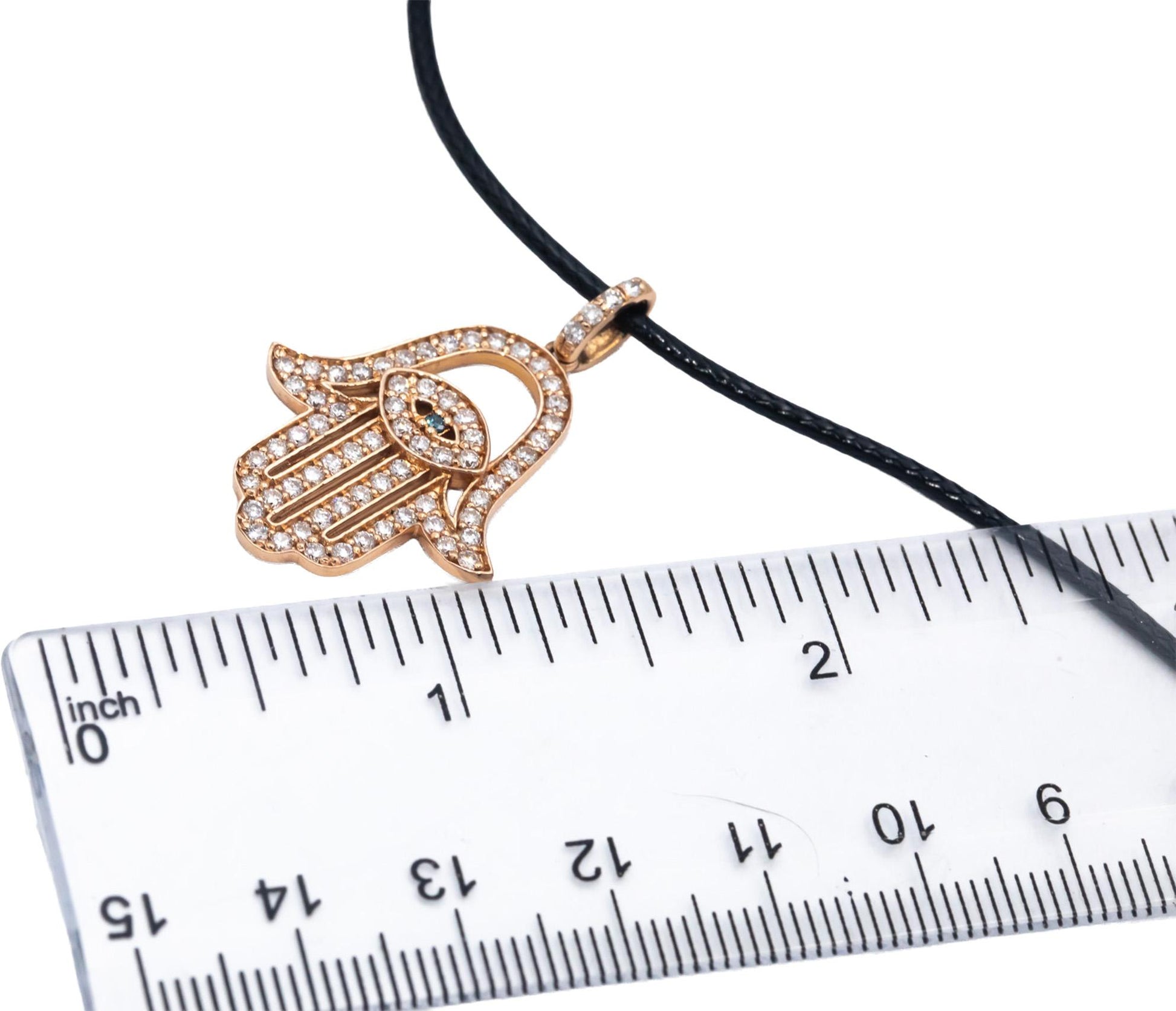 14k Rose Gold VS Round Diamond Hamsa Hand Pendant Necklace 1.05CT