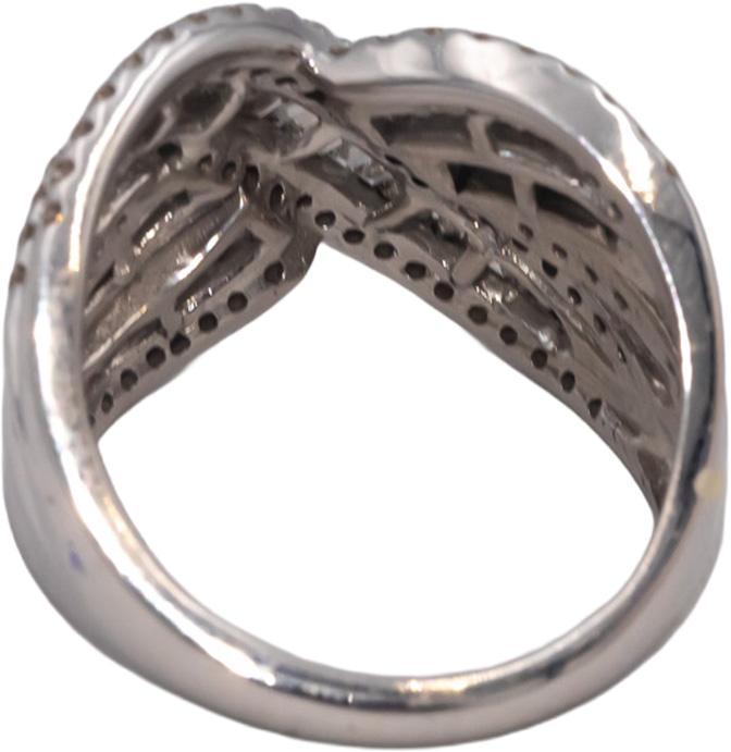 10k White Gold Round & Baguette Cut Diamond Crossover Cocktail Ring 1.0CT Size 7