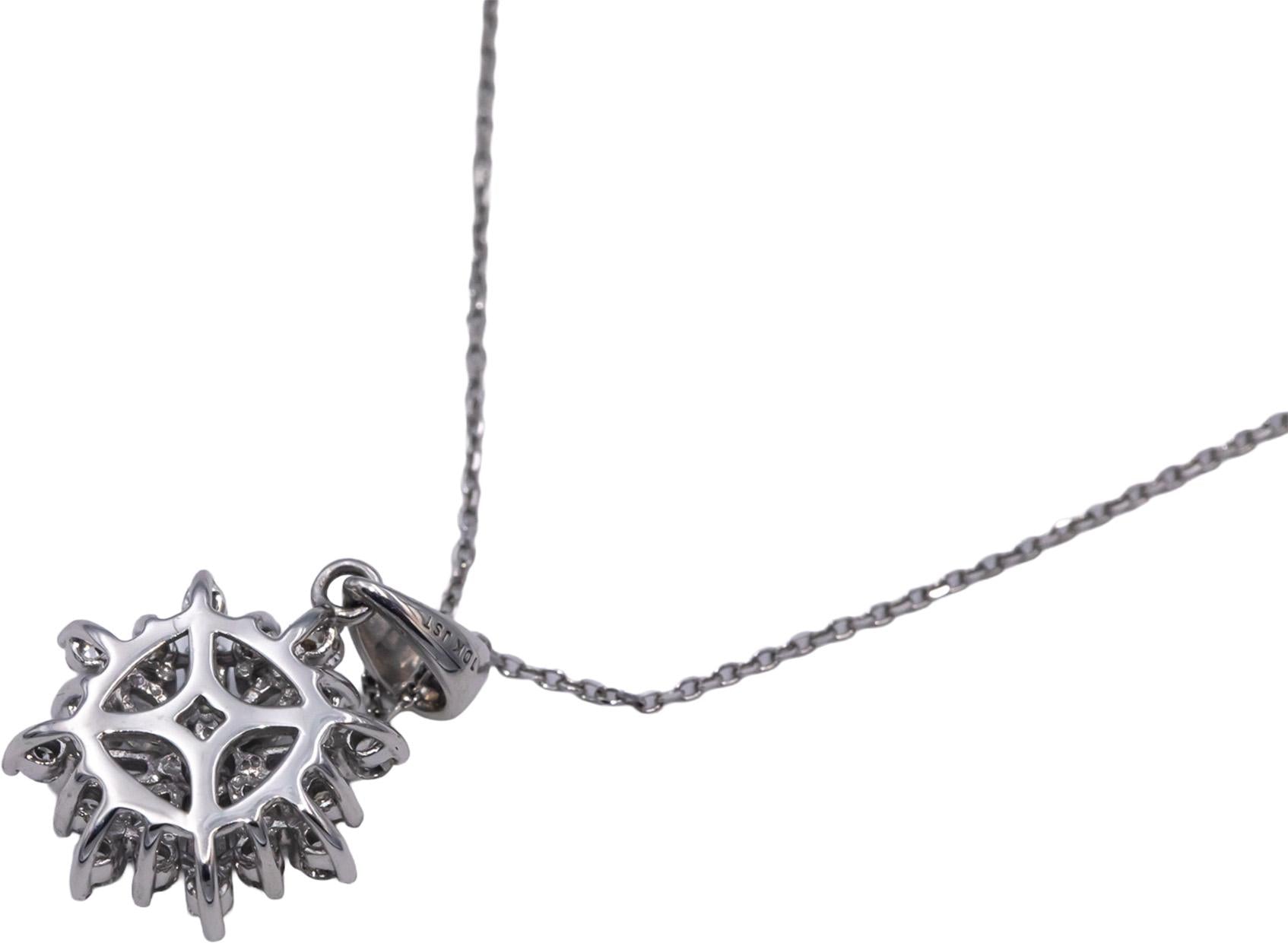 10k Gold Round Baguette Marquise Cut Diamond Snowflake Pendant Necklace .50CT