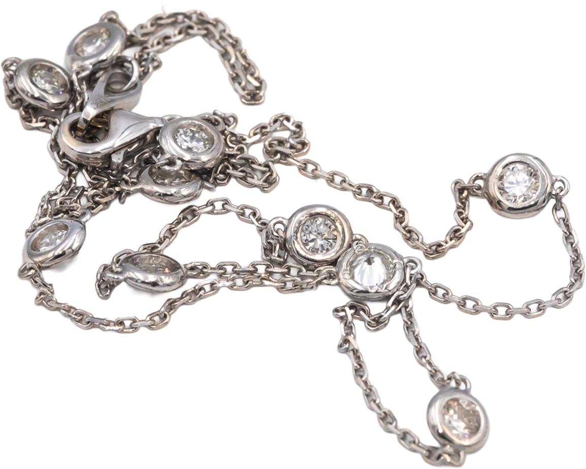 Round Bezel Set Diamond By The Yard Necklace Chain Jewelry 14k White Gold 1.27CT