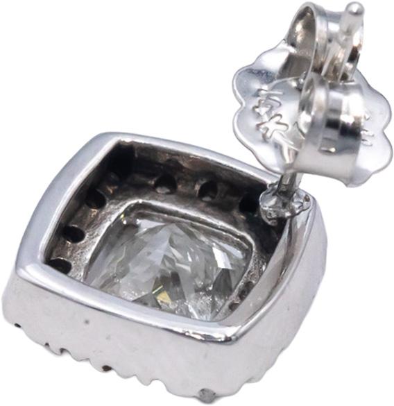 14k White Gold Princess & Round Diamond Stud Earrings 1.74CT w/ 1.54CT Centers