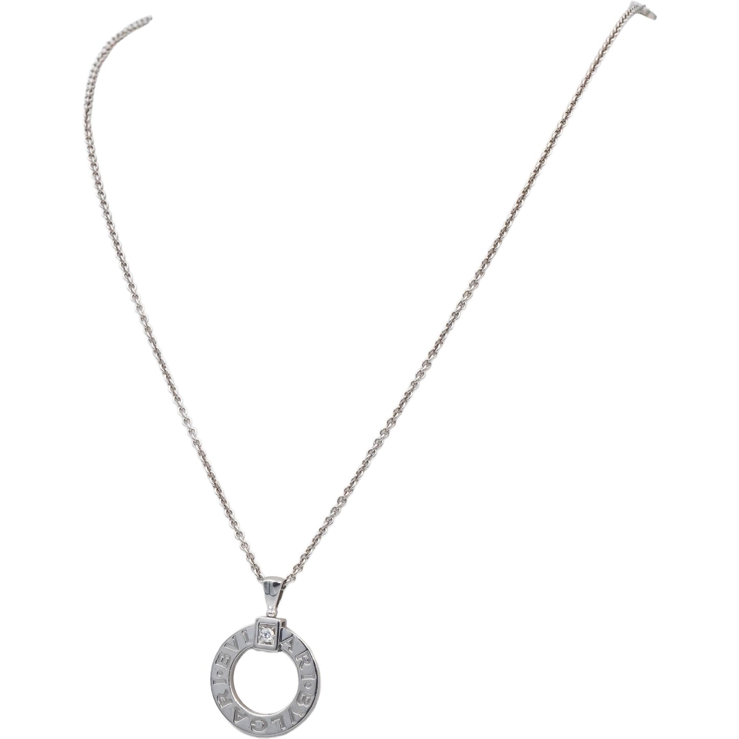 BVLGARI Round Diamond 18k White Gold Pendant Necklace w/ Box .07CT $6300 Retail