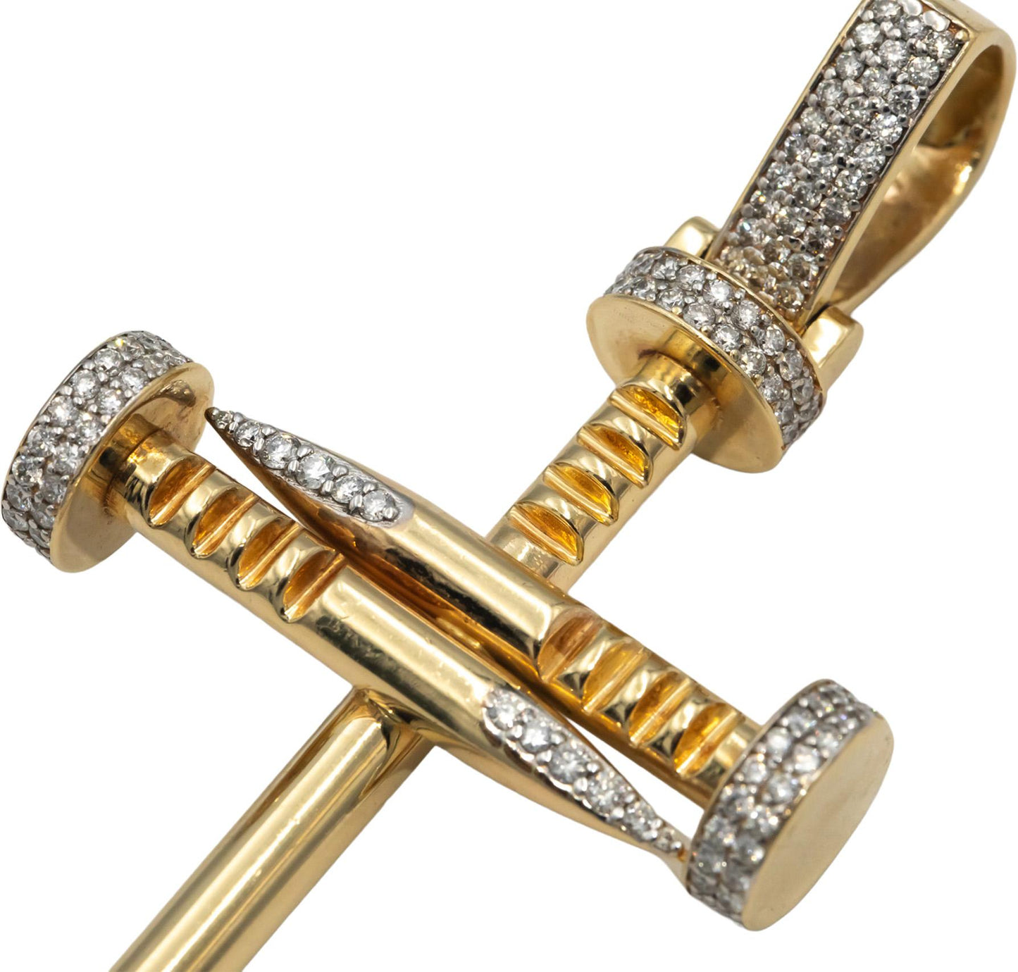 14k Yellow Gold VS Round Diamond Nail Cross Crucifix Pendant 2.0CT