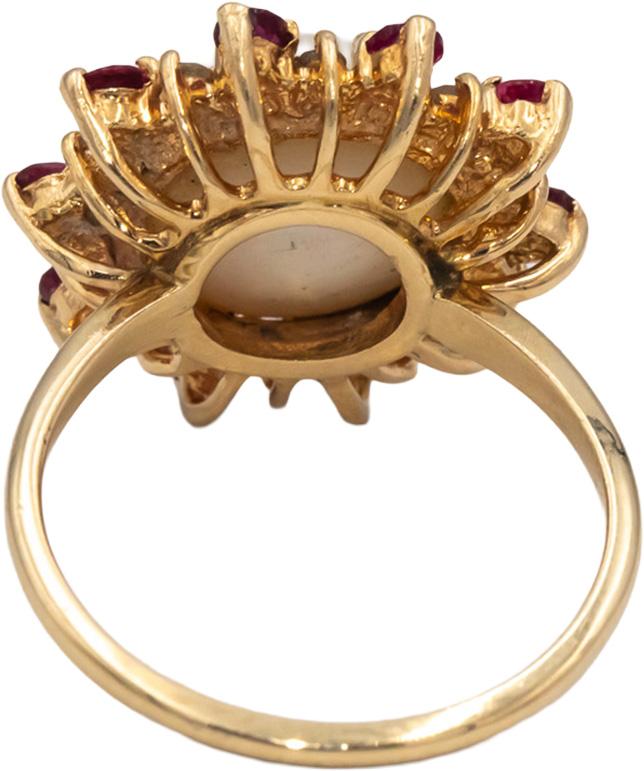 14k Yellow Gold Diamond Ruby & 12mm Mabe Pearl Cocktail Ring 0.40CT Size 7.5
