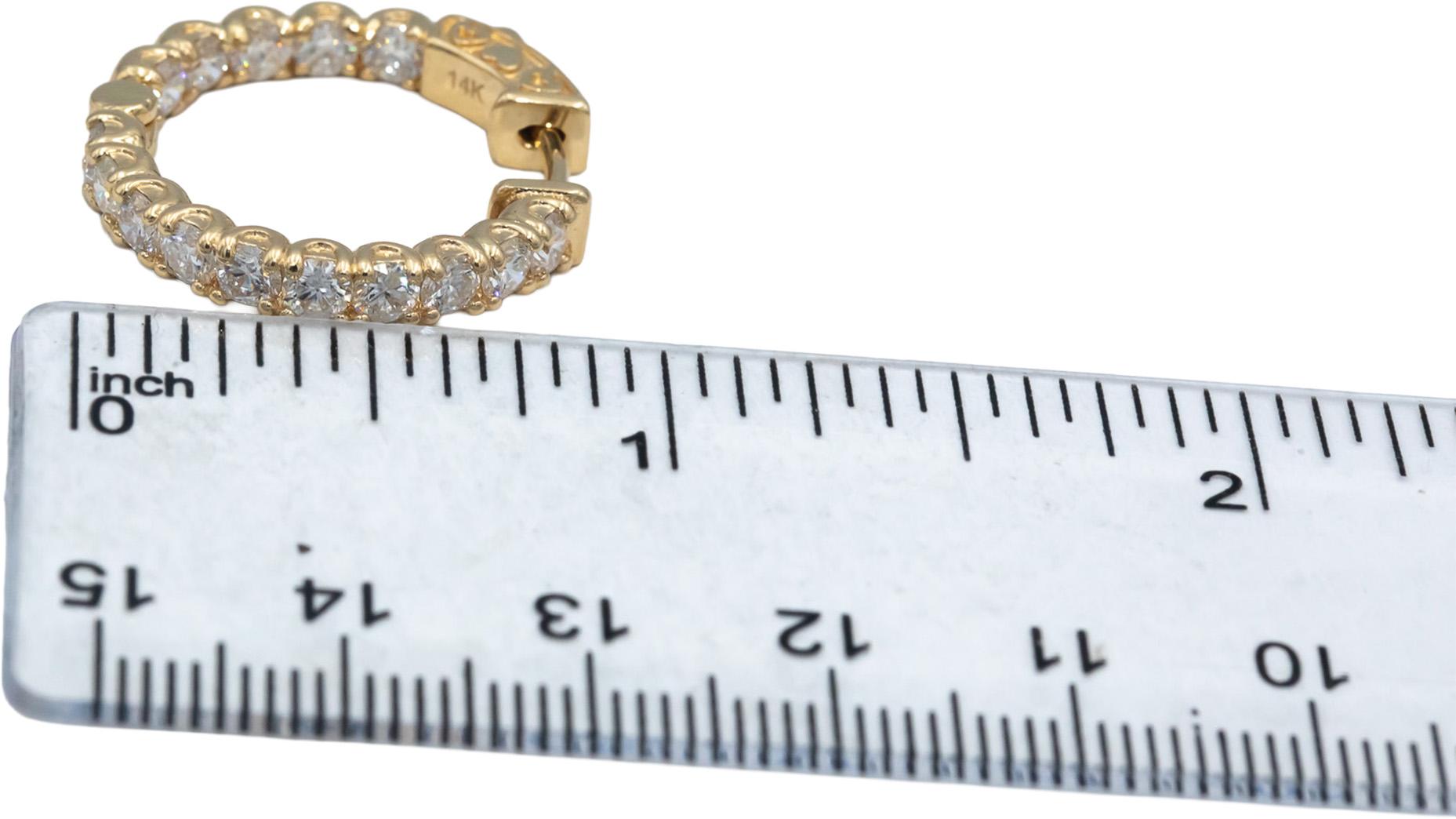 14k Yellow Gold Round Diamond Inside Out Circle Hoop Earrings 3.55CT